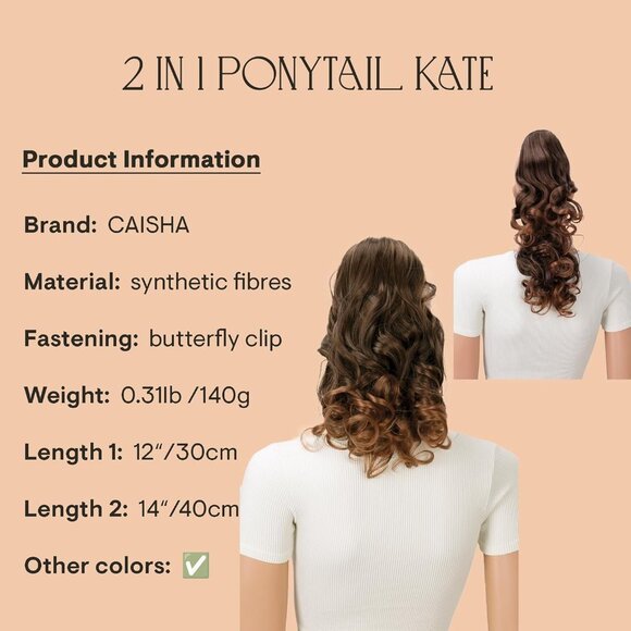 2 In 1 Ponytail Hairpiece Synthetic Brown Wavy 12/14 Inch Clip Extension - Picture 2 of 9